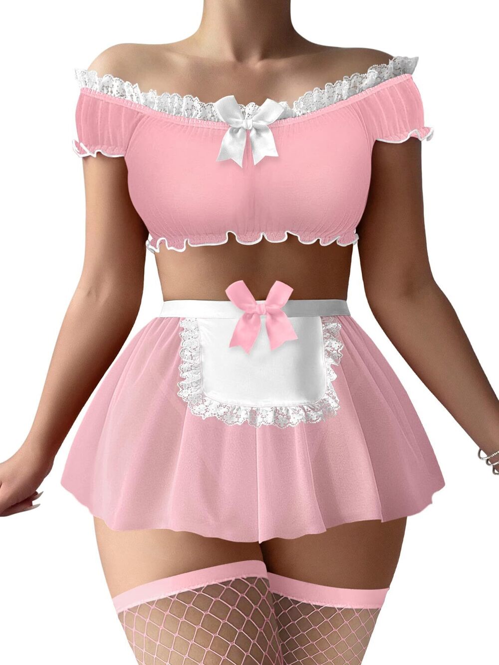 9865 Sexy Maid Mini Skirt Lace Mesh Sheer Stockings Lingerie Halloween